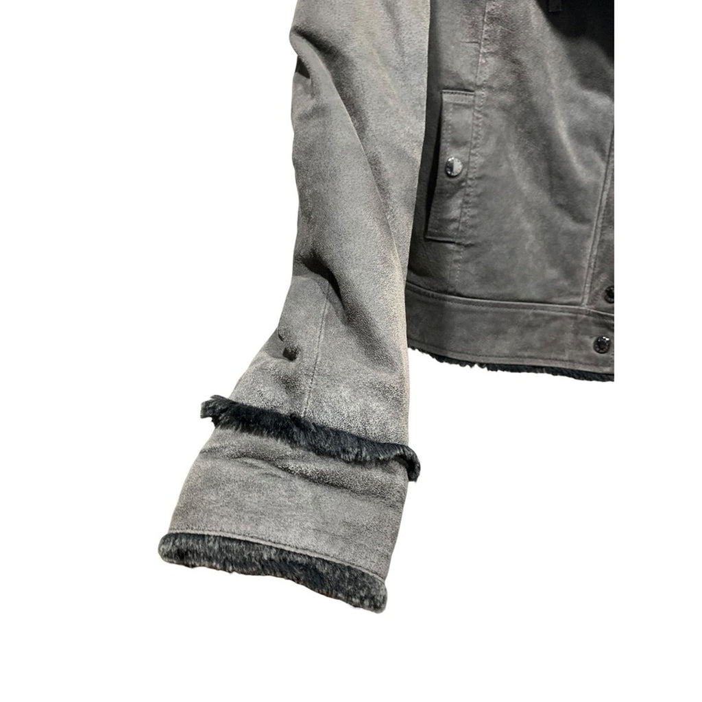 OAKWOOD The Leather Brand Women's L Gray Faux Fur Lined Faux Suede Moto Jacket