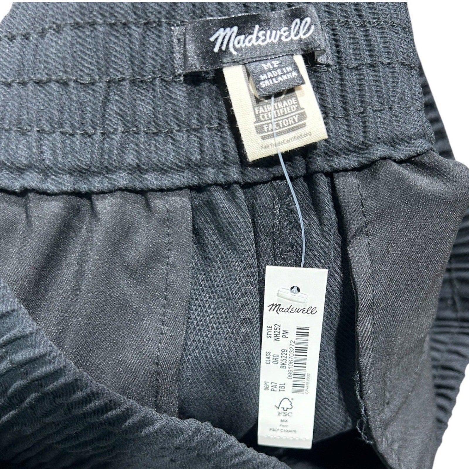 Madewell Women Black Smocked Elastic Waist Wide Leg Pull On Pants NH252 MP