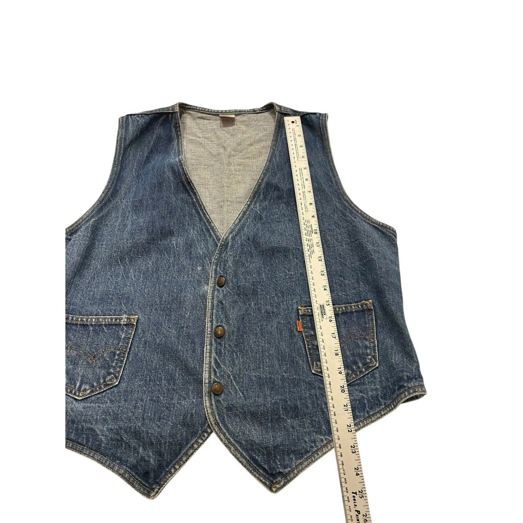 Vintage Levis Orange Tab Denim Vest Mens XL Blue Button Front V-Neck 70s 80s