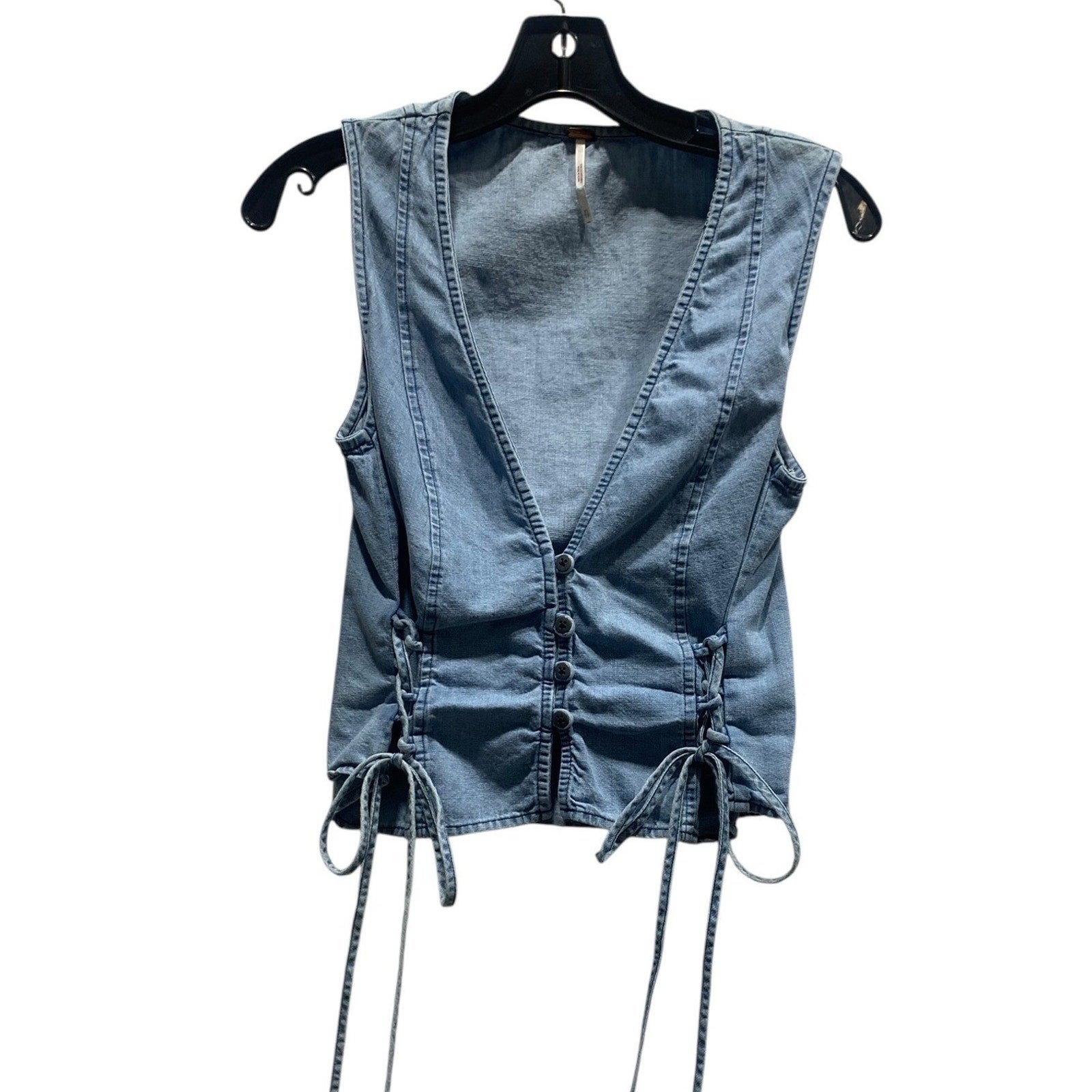 Free People Lala Lace Up Vest XS OB1463034 Denim Summer Festival Western
