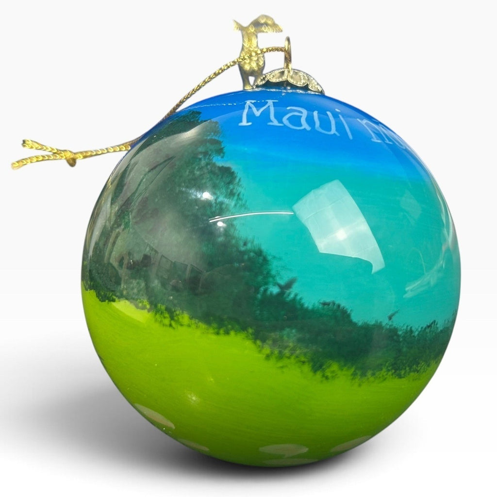 Maui No Ka Oi Hand Painted Glass Ornament Tropical Landscape With Velvet Box