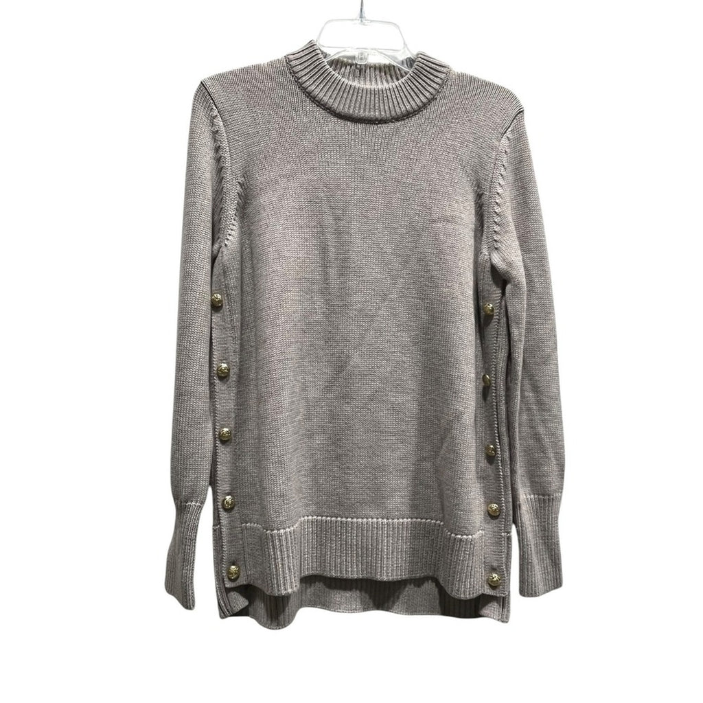 Tuckernuck Wheat Bexley Crew Sweater Wool Blend Gold Buttons Beige Gray SZ S