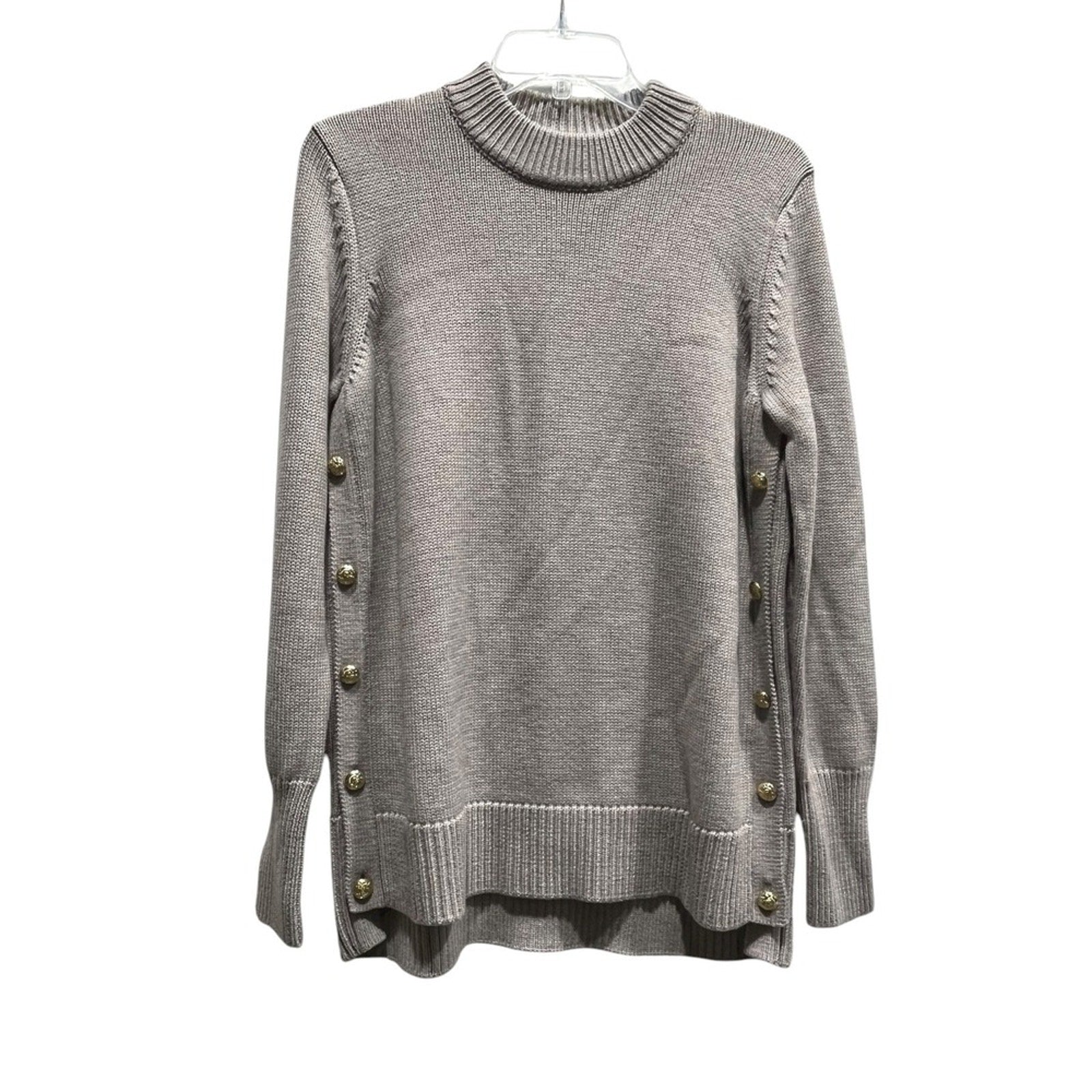 Tuckernuck Wheat Bexley Crew Sweater Wool Blend Gold Buttons Beige Gray SZ S