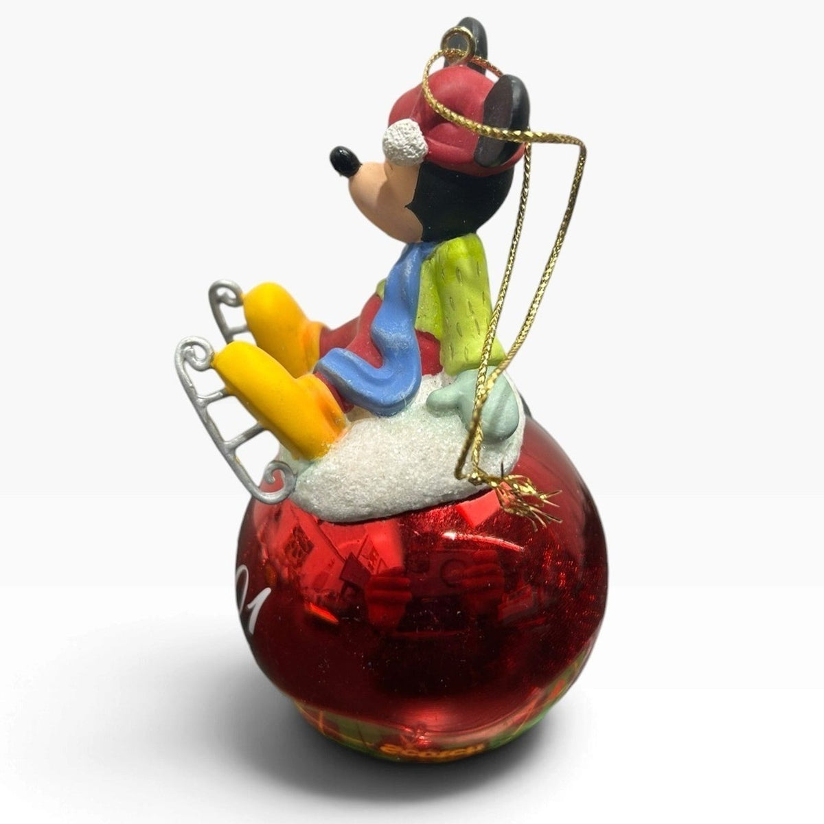 Disney Mickey Mouse 2001 Dated Red Metallic Glass Christmas Ornament 4.5"