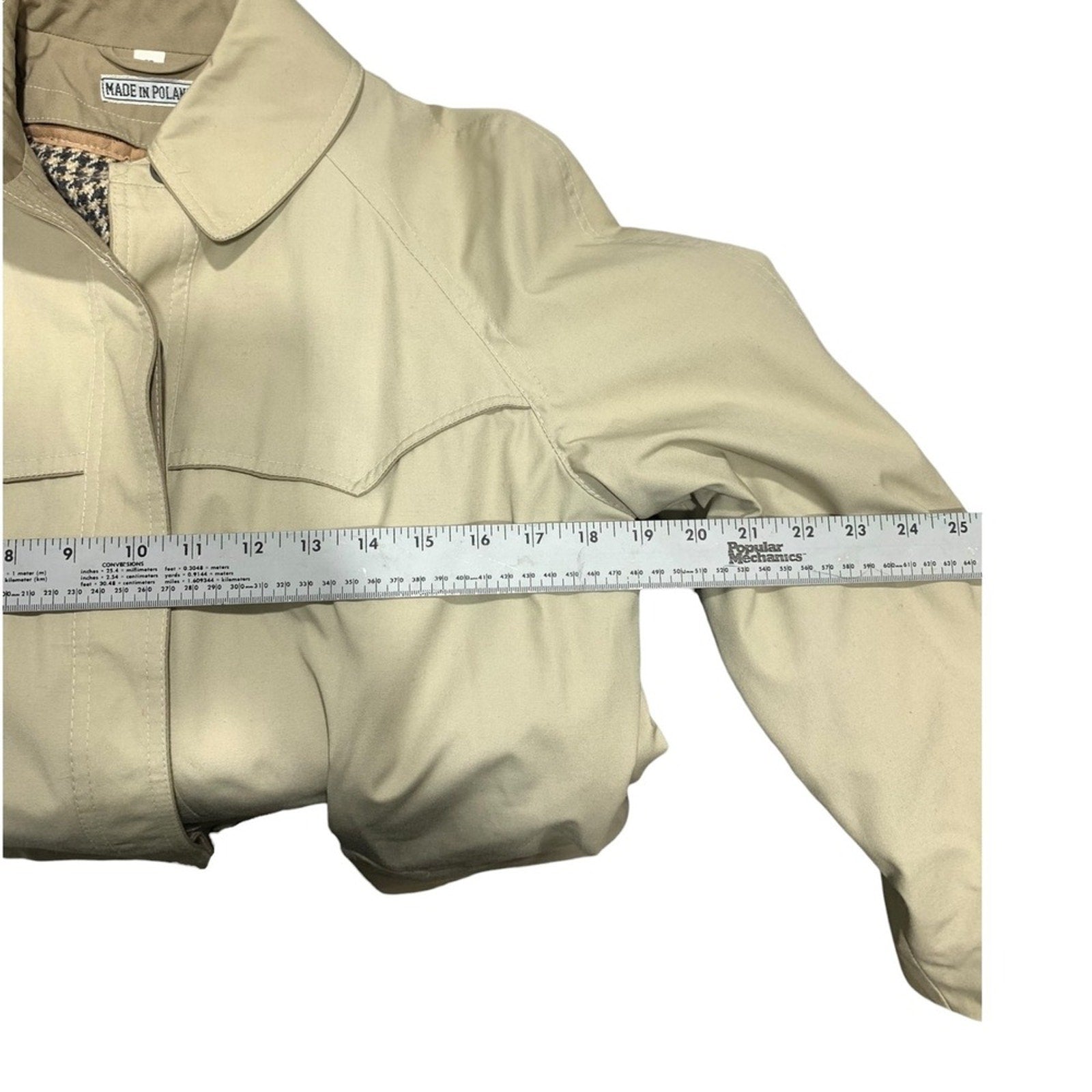 RainShedder Ken Merritt Beige Trench Coat Houndstooth Lined Classic Women sz 8