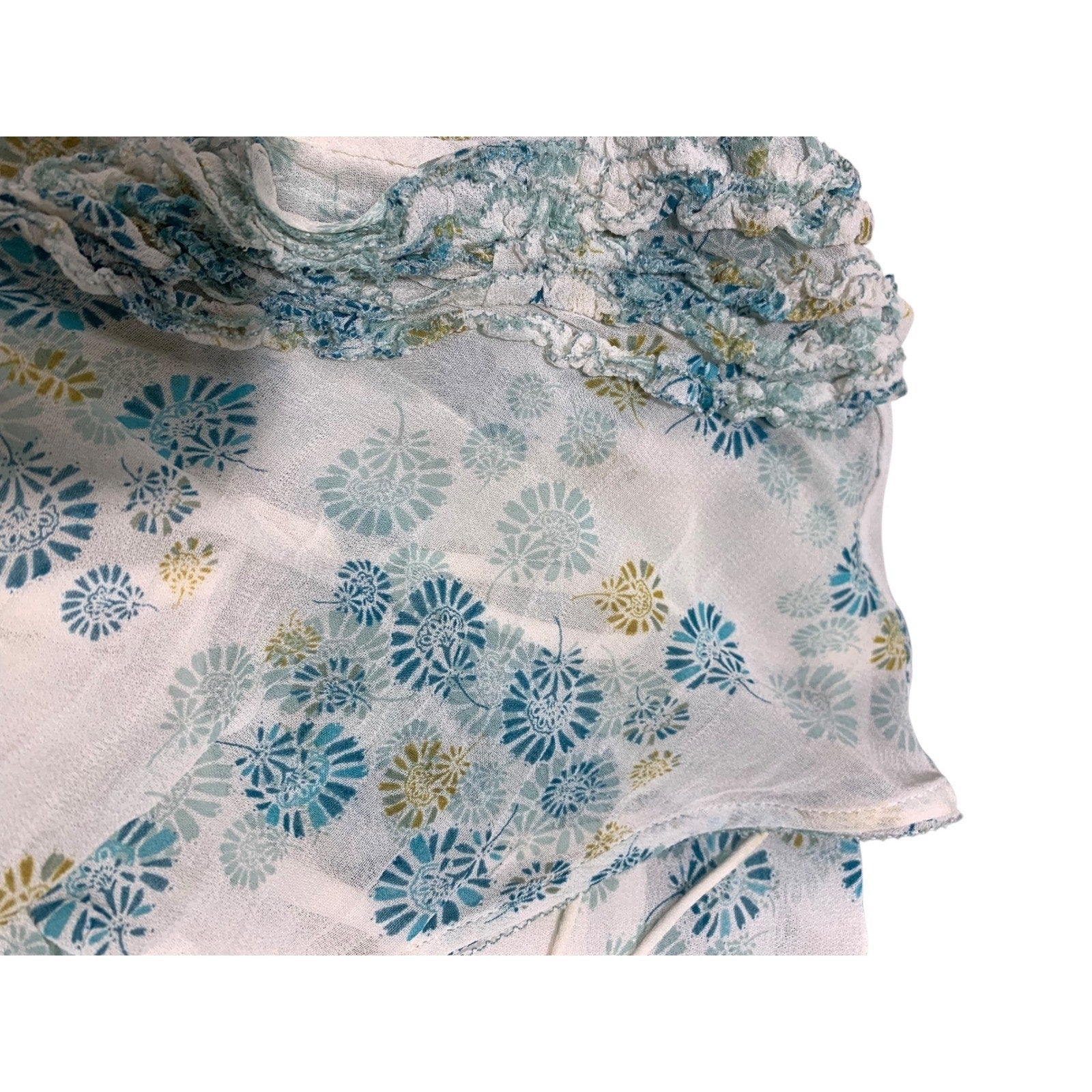 Free People Yours Truly Printed Ruffle Lace-Up Mini Dress White Teal Floral Sz 6