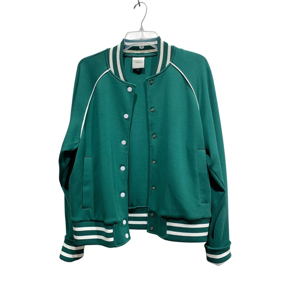 VARLEY Jepson Club Jacket Green DoubleSoft Varsity Style Snap Front Women Small