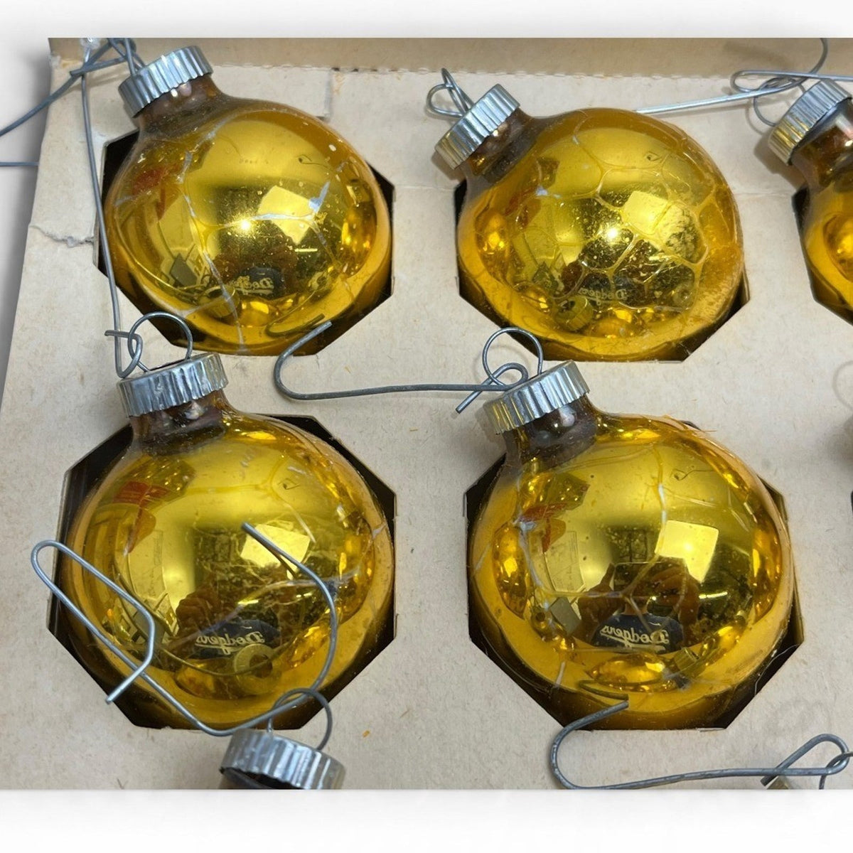 Vintage Shiny Brite Gold Glass Christmas Ornaments 1.5 Inch Set of 9 MCM USA