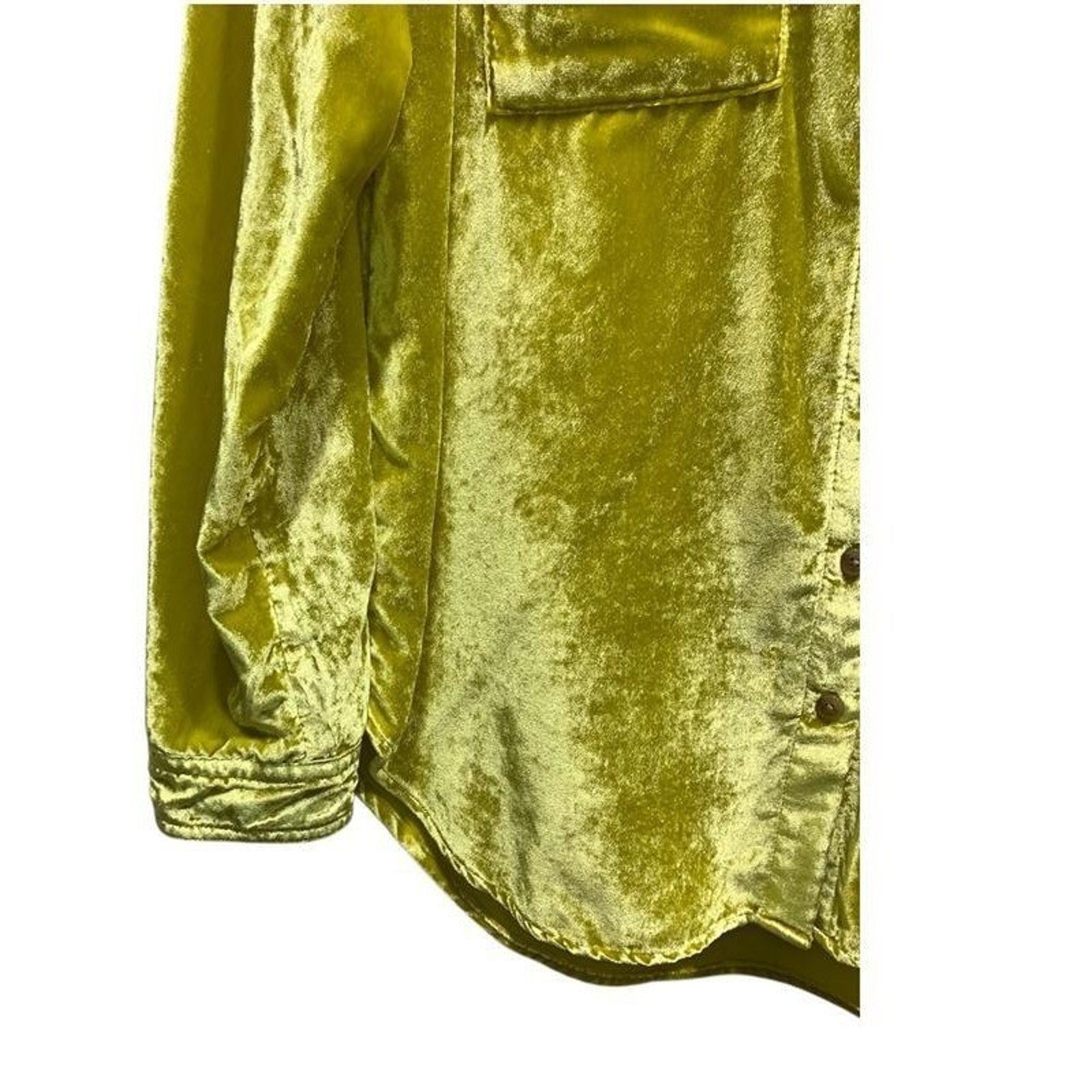 Pilcro and the Letterpress Chartreuse Green Velvet Button Down Shirt Womens 6