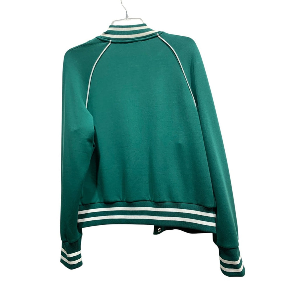 VARLEY Jepson Club Jacket Green DoubleSoft Varsity Style Snap Front Women Small