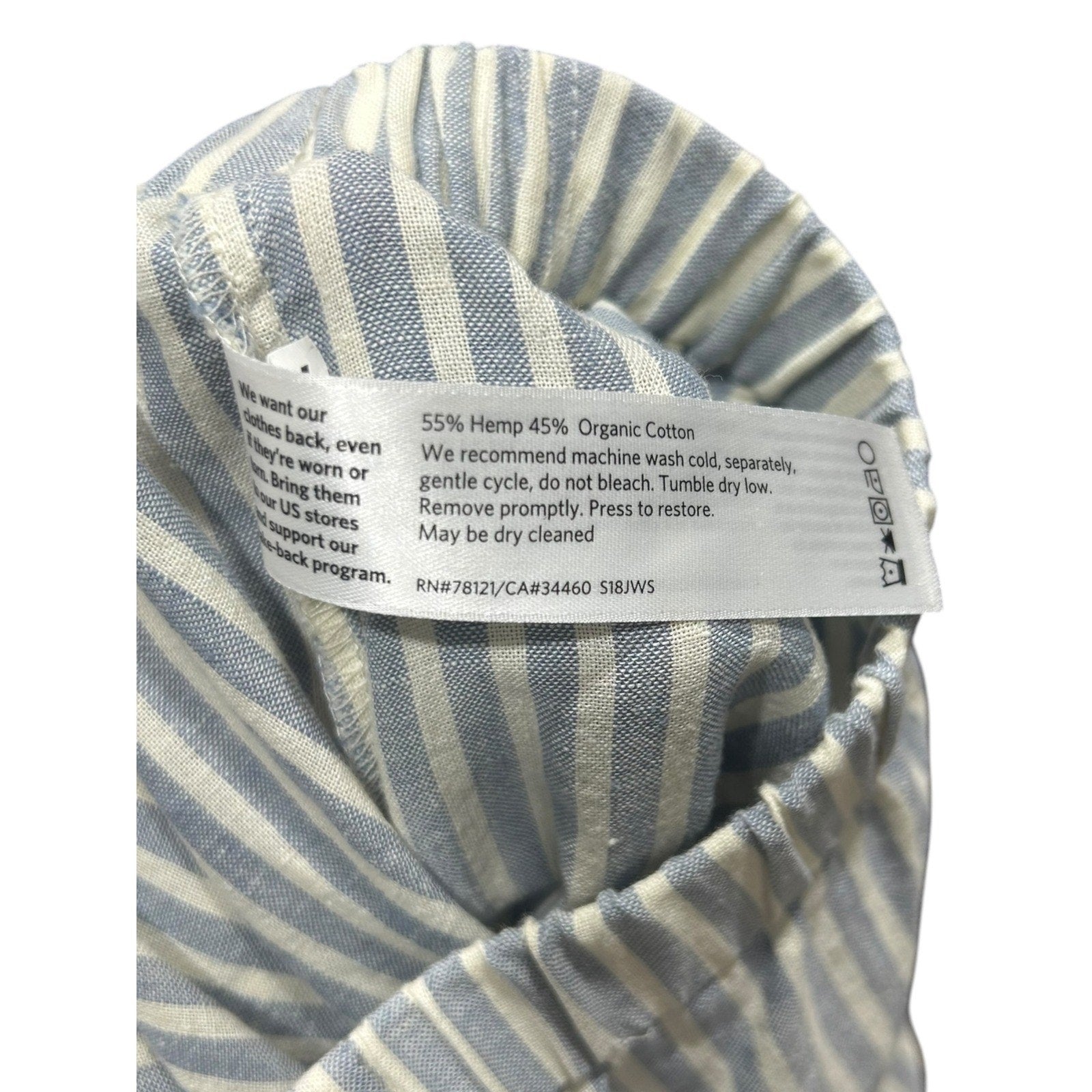 Eileen Fisher Hemp Organic Cotton Striped Ankle Pant Blue White M S8JWS-P2522M