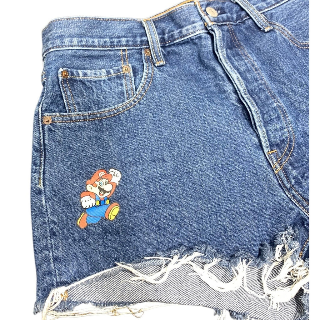 Levi's x Super Mario 501 Denim Shorts Medium Wash Blue Cut Off Womens 30