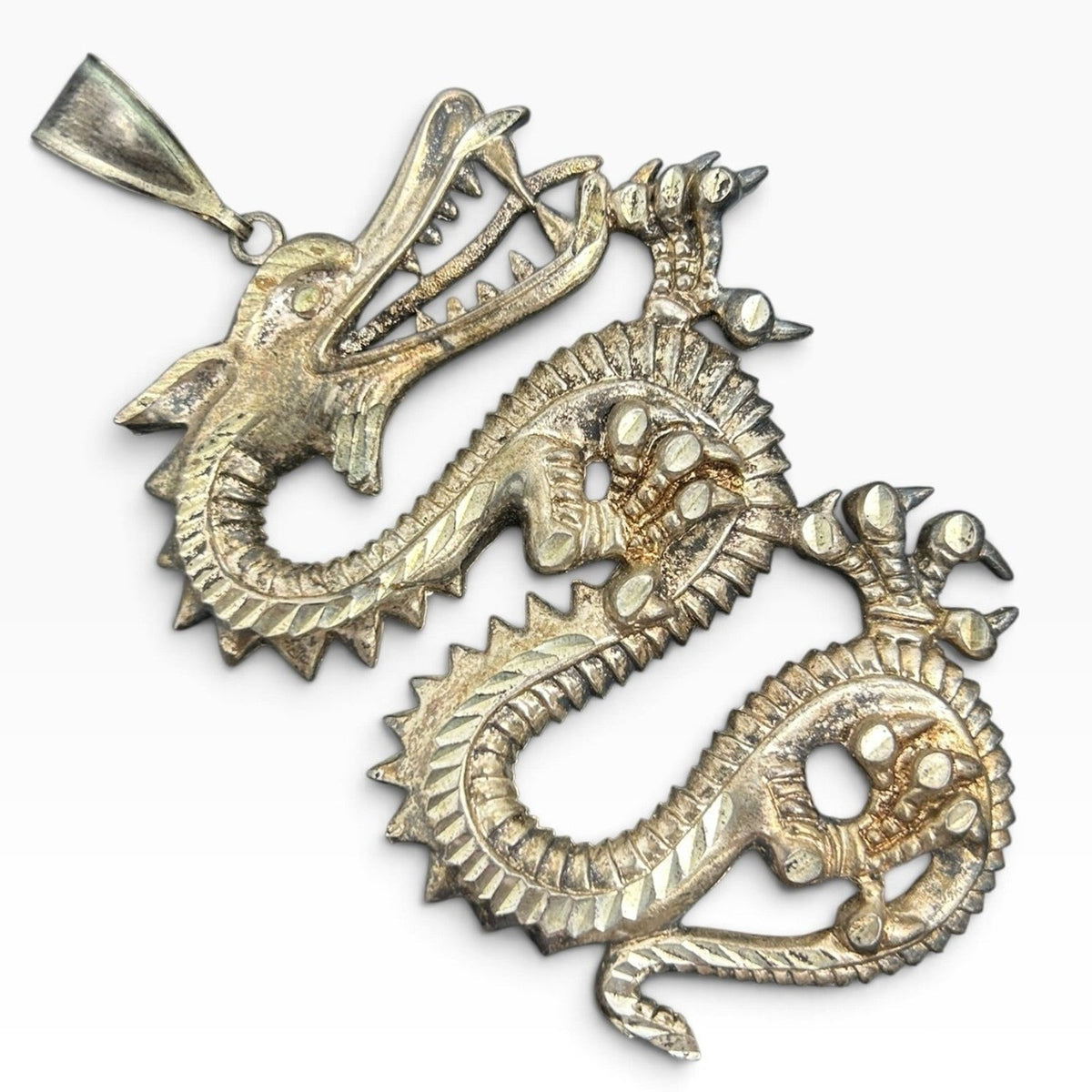Vintage 925 Sterling Silver Large Chinese Dragon Pendant Statement 38g 4in Goth