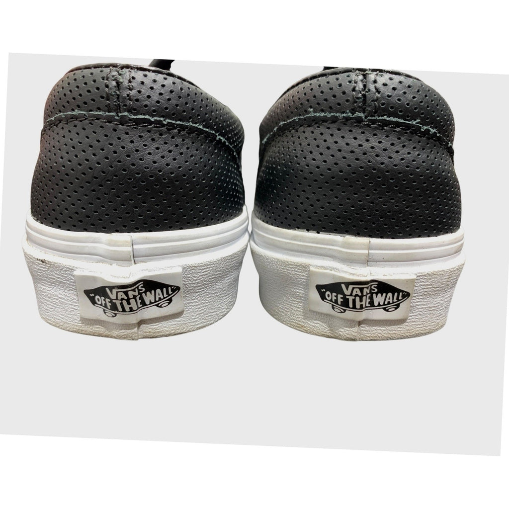 Vans Classic Slip-On Perforated Black Leather Sneakers Mens 8 Womens 9.5