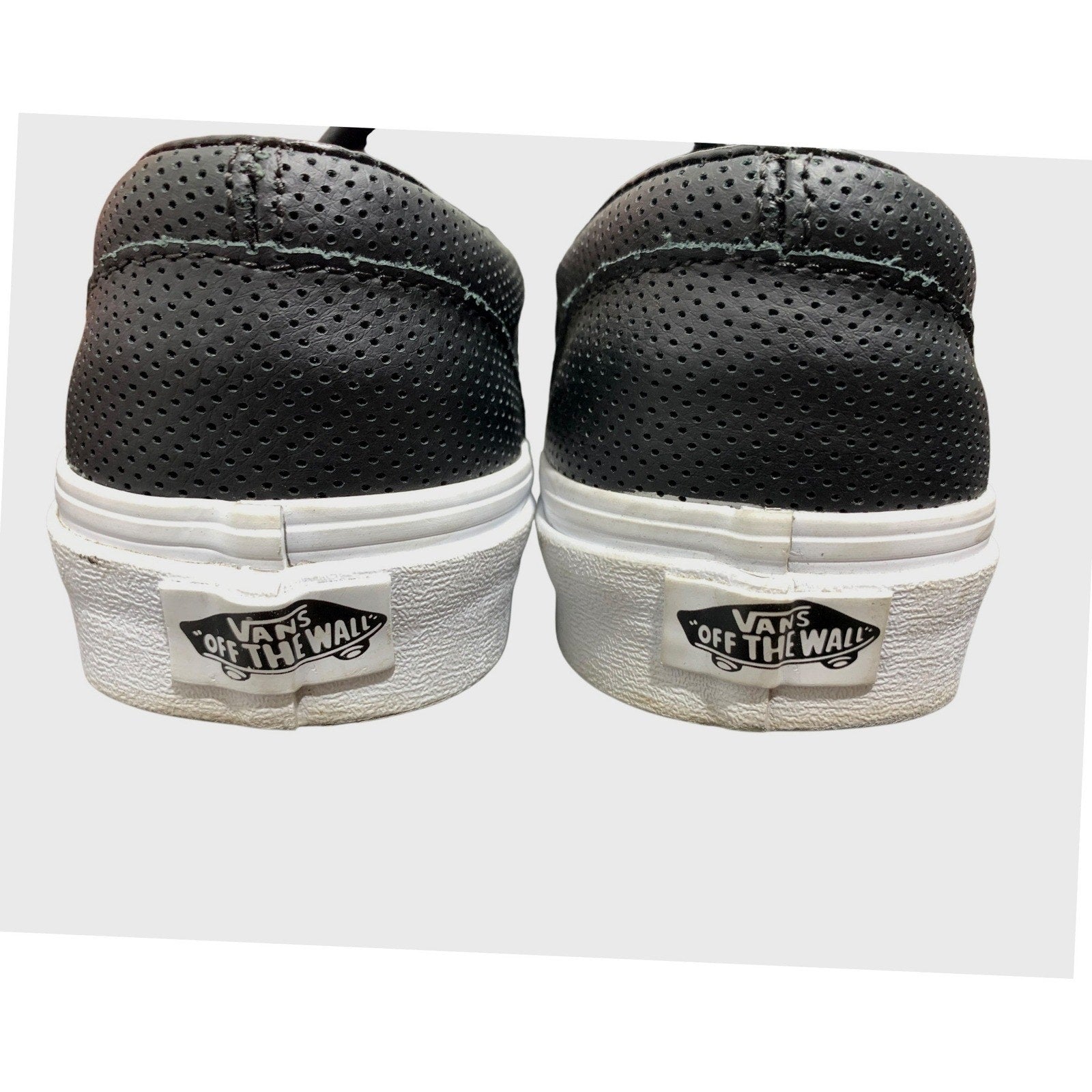 Vans Classic Slip-On Perforated Black Leather Sneakers Mens 8 Womens 9.5