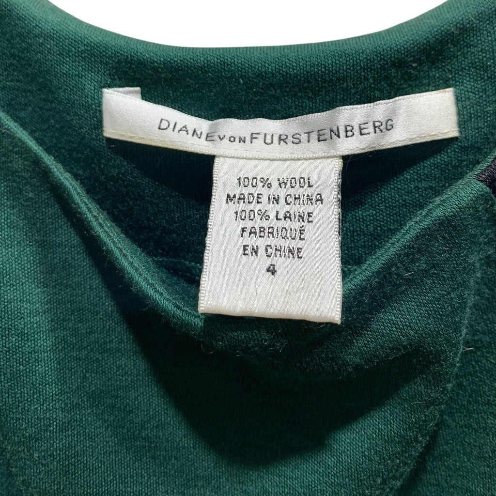Diane von Furstenberg DVF Green Black Wool Colorblock Sheath Dress Size 4