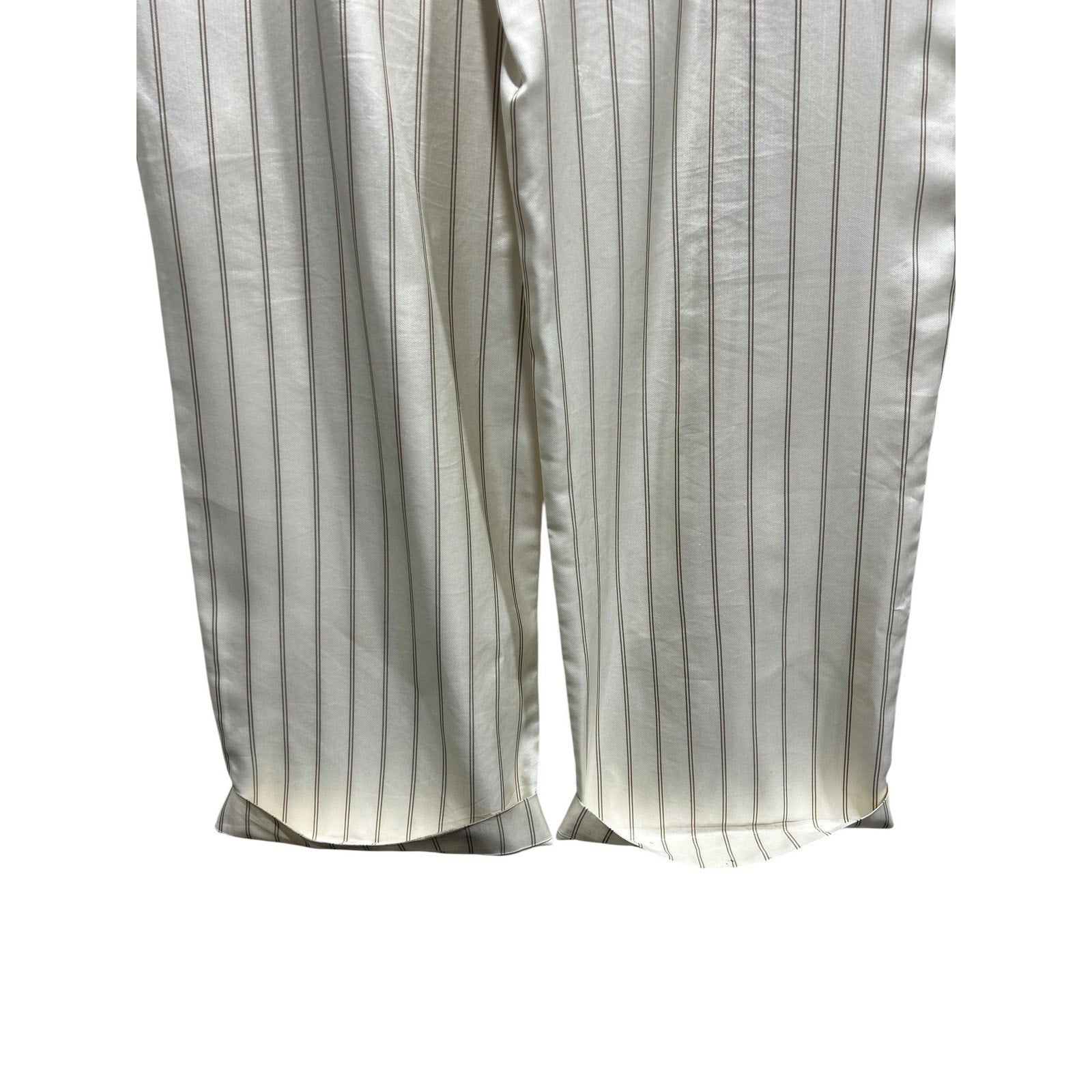 Jenni Kayne Striped Wide Leg Pull On Pants Ivory Tan Cuffed Size M