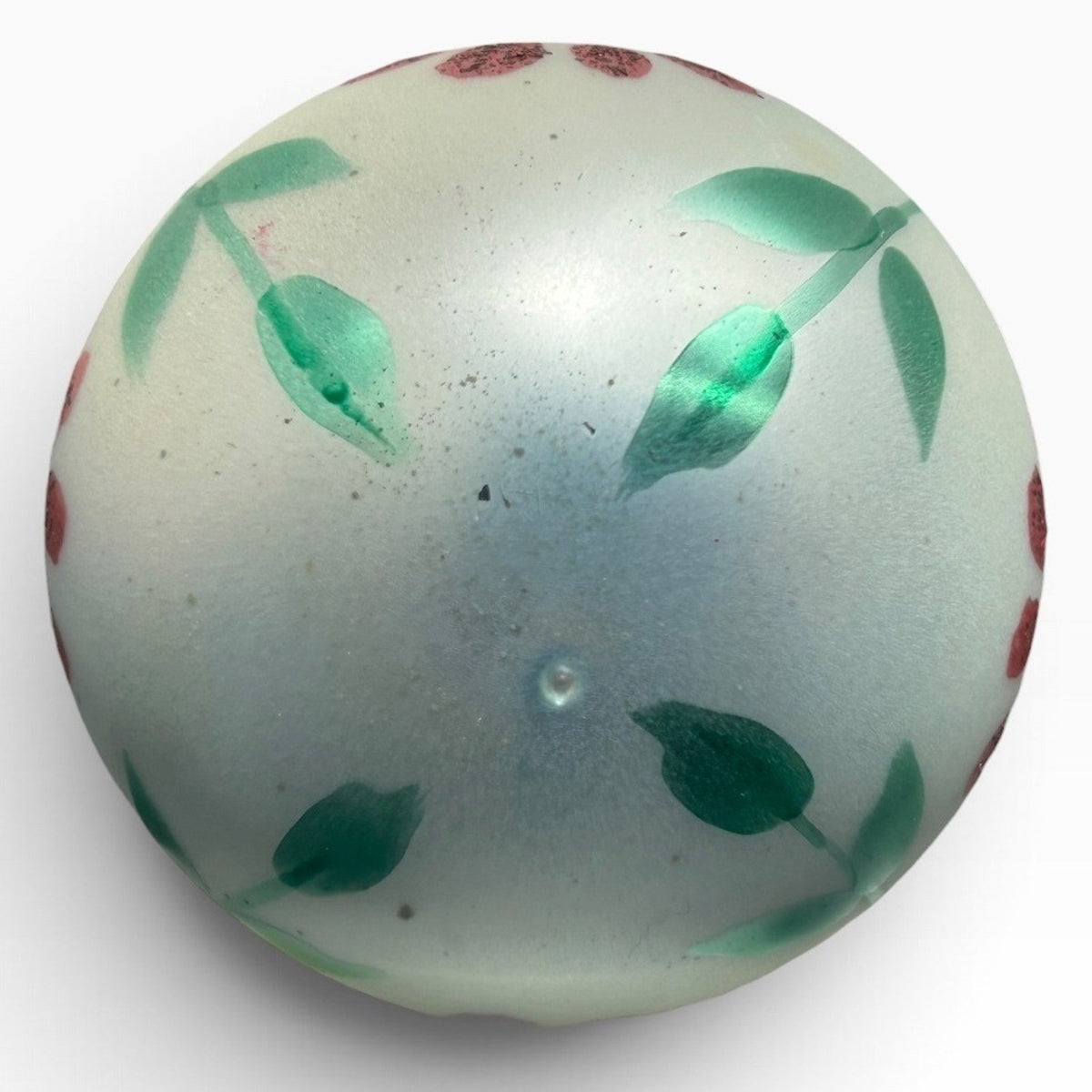 Vintage Poland Glass Christmas Ornament Hand Painted Floral Pink Green 2.5"