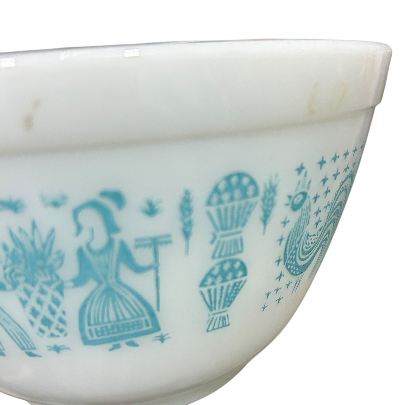 Vintage Pyrex Butterprint Amish Turquoise White Milk Glass Mixing Bowl 401 1.5pt