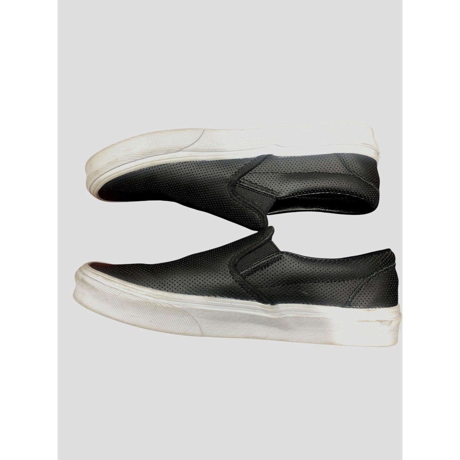 Vans Classic Slip-On Perforated Black Leather Sneakers Mens 8 Womens 9.5