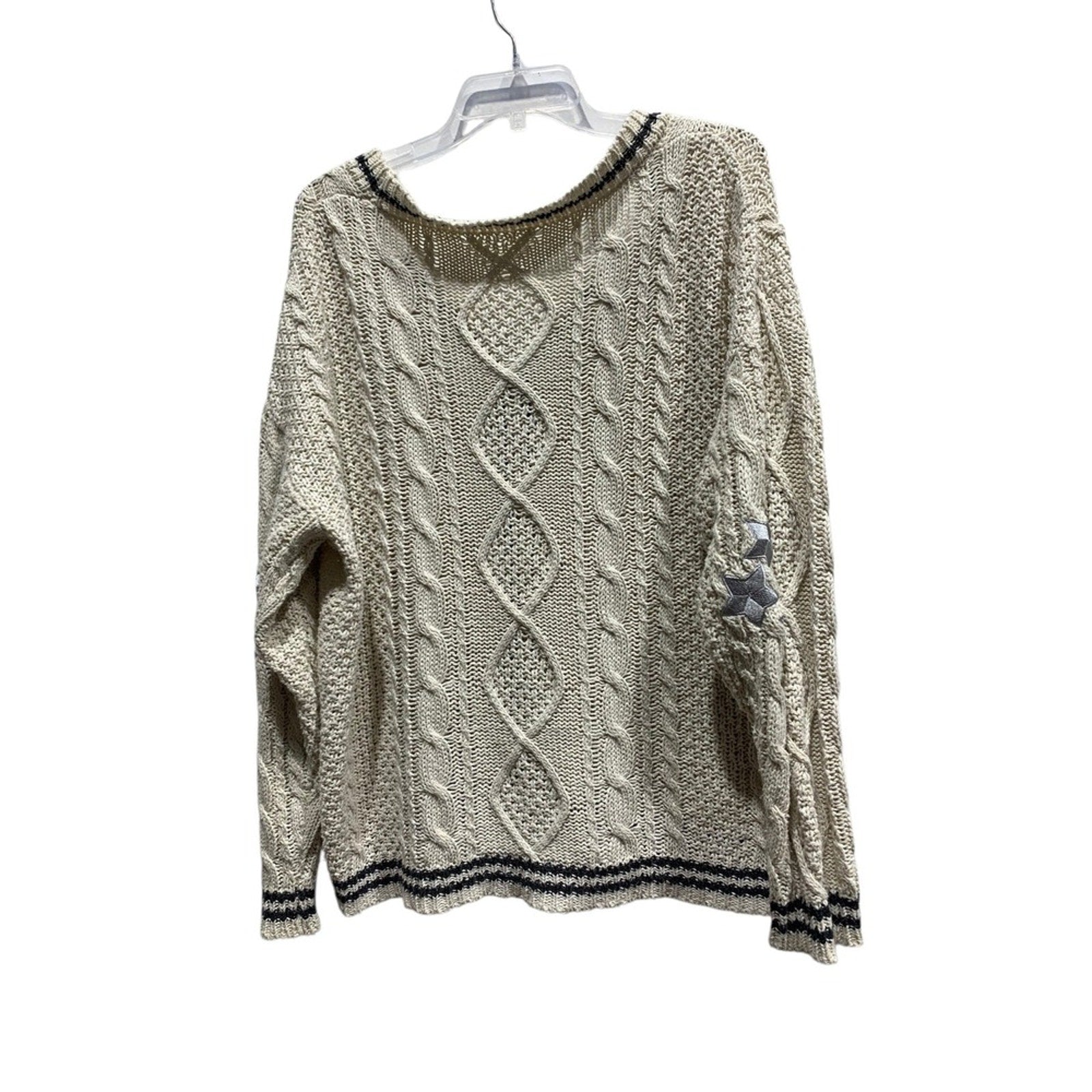 Taylor Swift Style Knit Cardigan Cream Cable Knit Striped Button Front sz xl