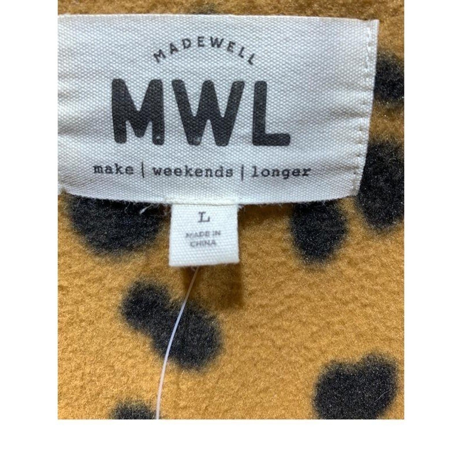 NWT Madewell Leopard Print Quarter Zip Fleece Pullover Mustard Tan Black MC205 L