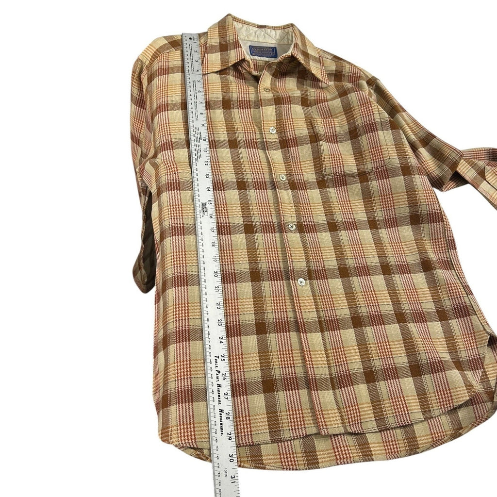 Vintage Pendleton Wool Plaid Flannel Shirt Mens Large Brown Tan Made in USA work