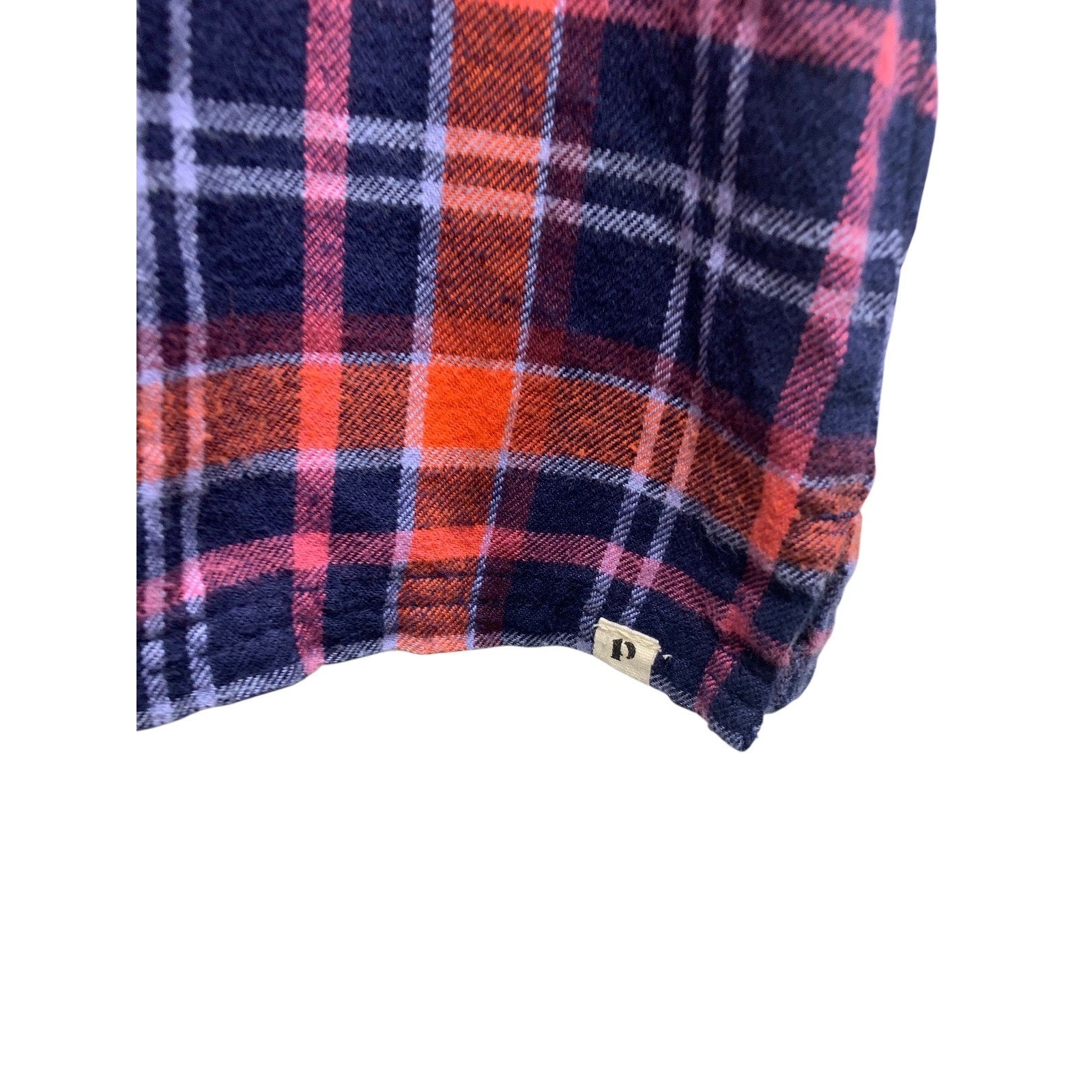 Pact Organic Cotton Flannel Plaid Pajama Top Navy Orange Pink XL Short Sleeve