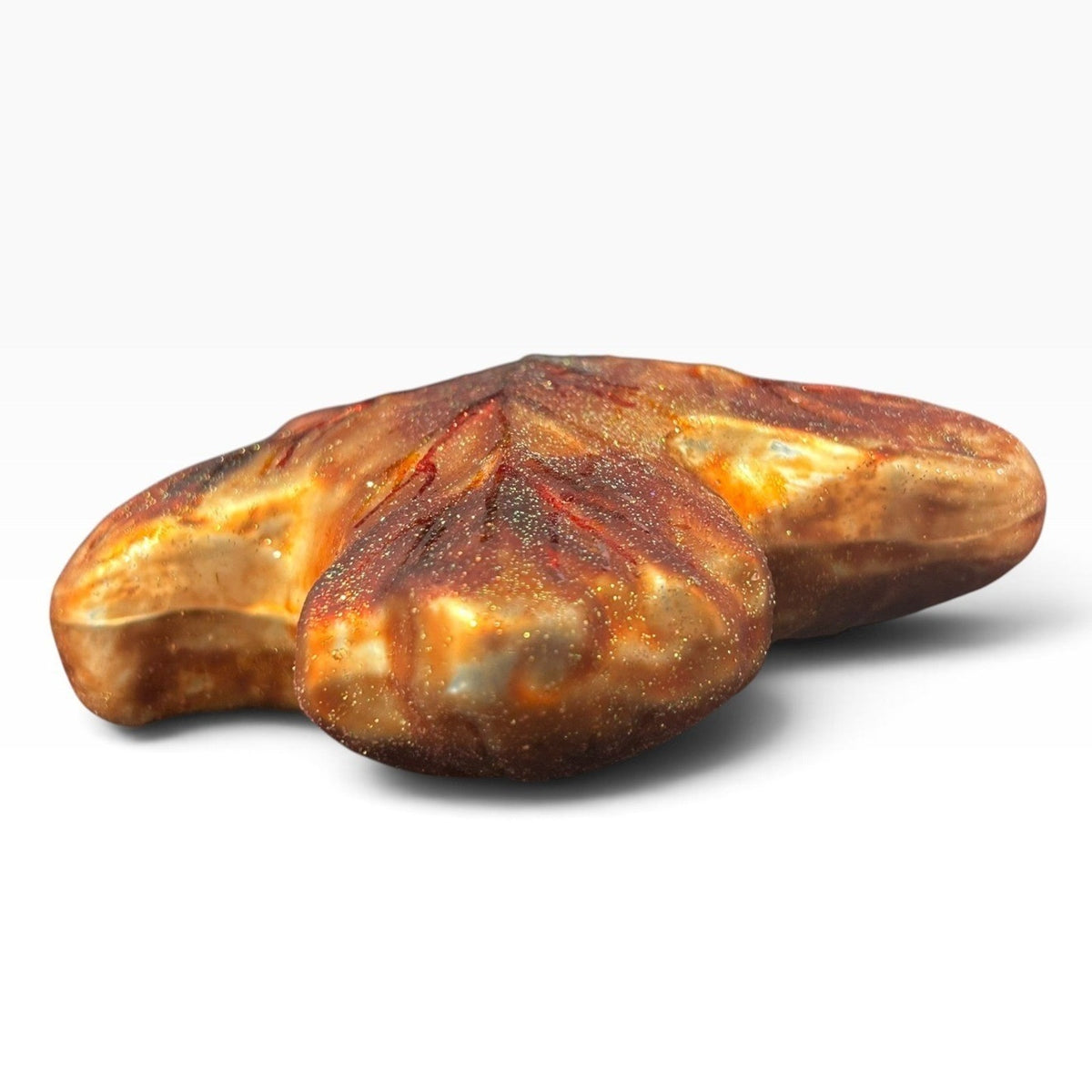 Dept 56 Poland Blown Glass Autumn Oak Leaf Ornament Amber Gold Glitter 5.5in