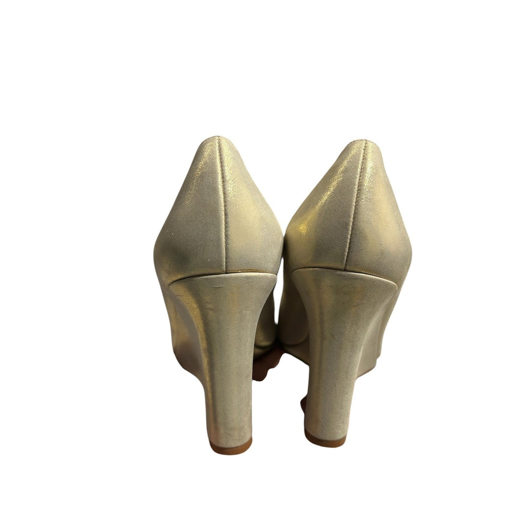 Kate Spade New York Gold Metallic Wedge Pumps Almond Toe Made in Italy Size 6.5B