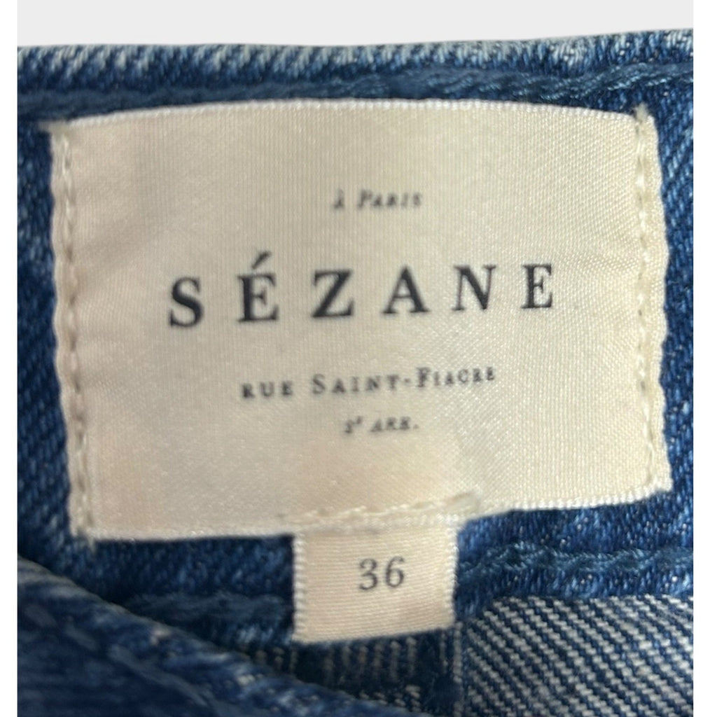 Sezane Paris High Waisted Pleated Tapered Jeans Blue Denim Size 36 US 4 6