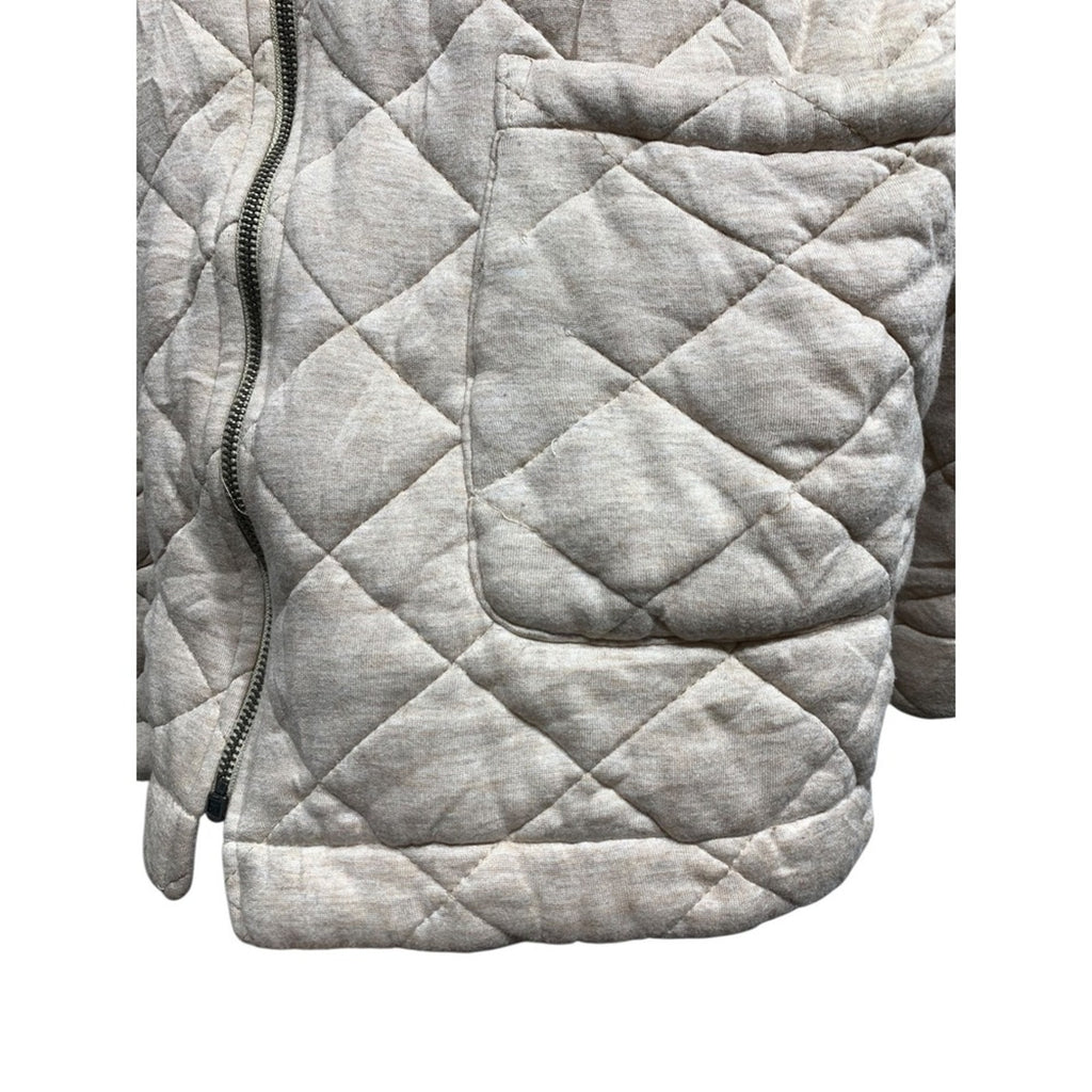 Saturday Sunday Quilted Hooded Jacket Beige Full Zip Pockets Cozy Womens sz M