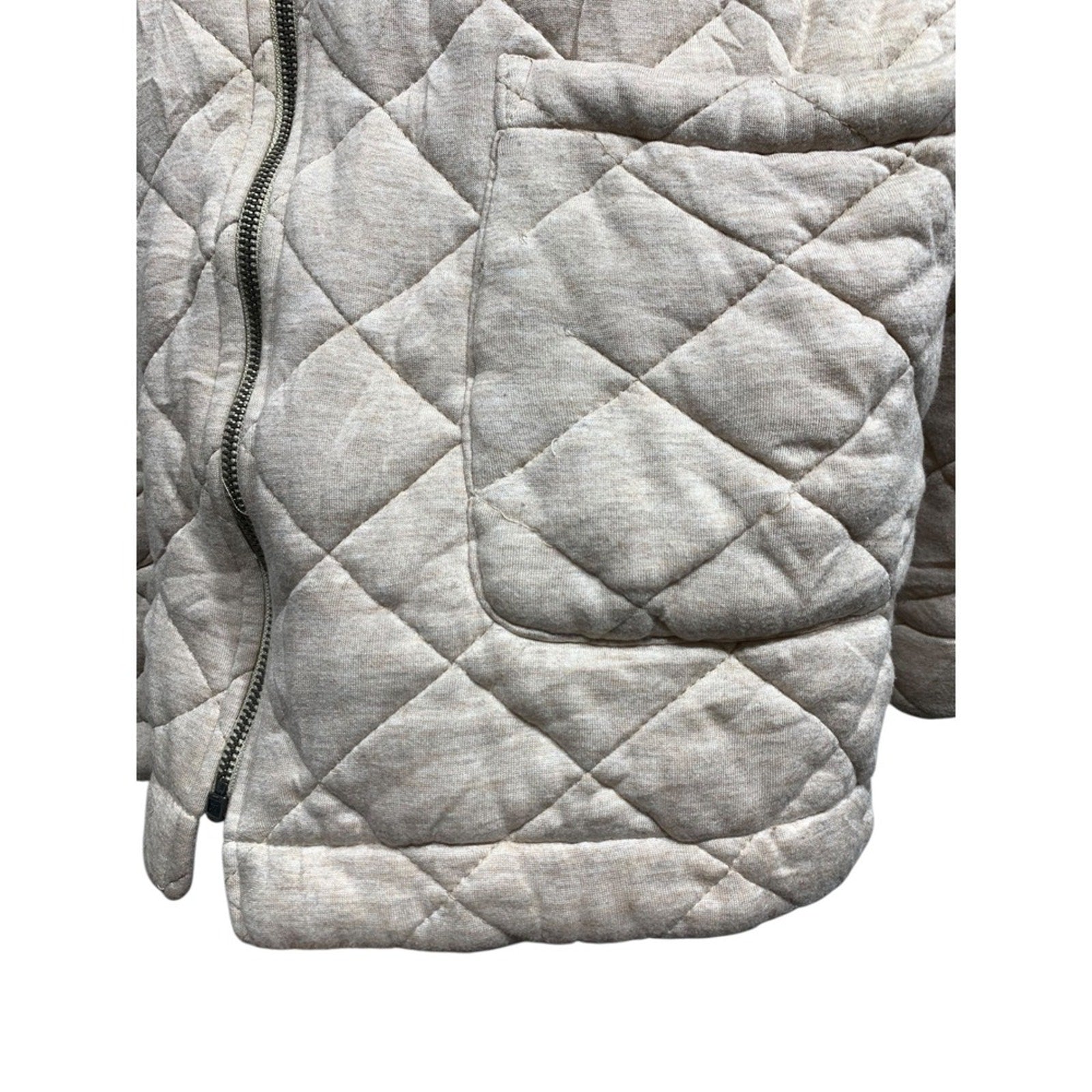 Saturday Sunday Quilted Hooded Jacket Beige Full Zip Pockets Cozy Womens sz M