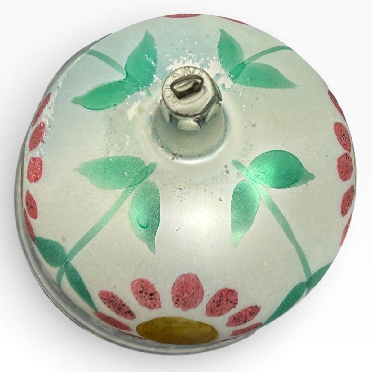 Vintage Poland Glass Christmas Ornament Hand Painted Floral Pink Green 2.5"