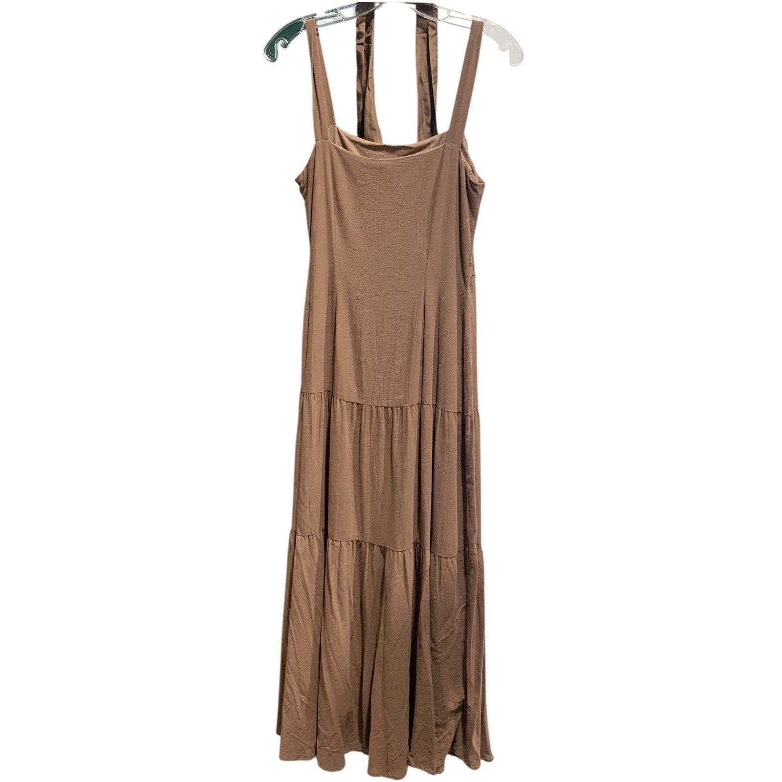 Maeve Anthropologie Brown Tiered Cotton Maxi Dress Silk Tie Back Size 0 NWT