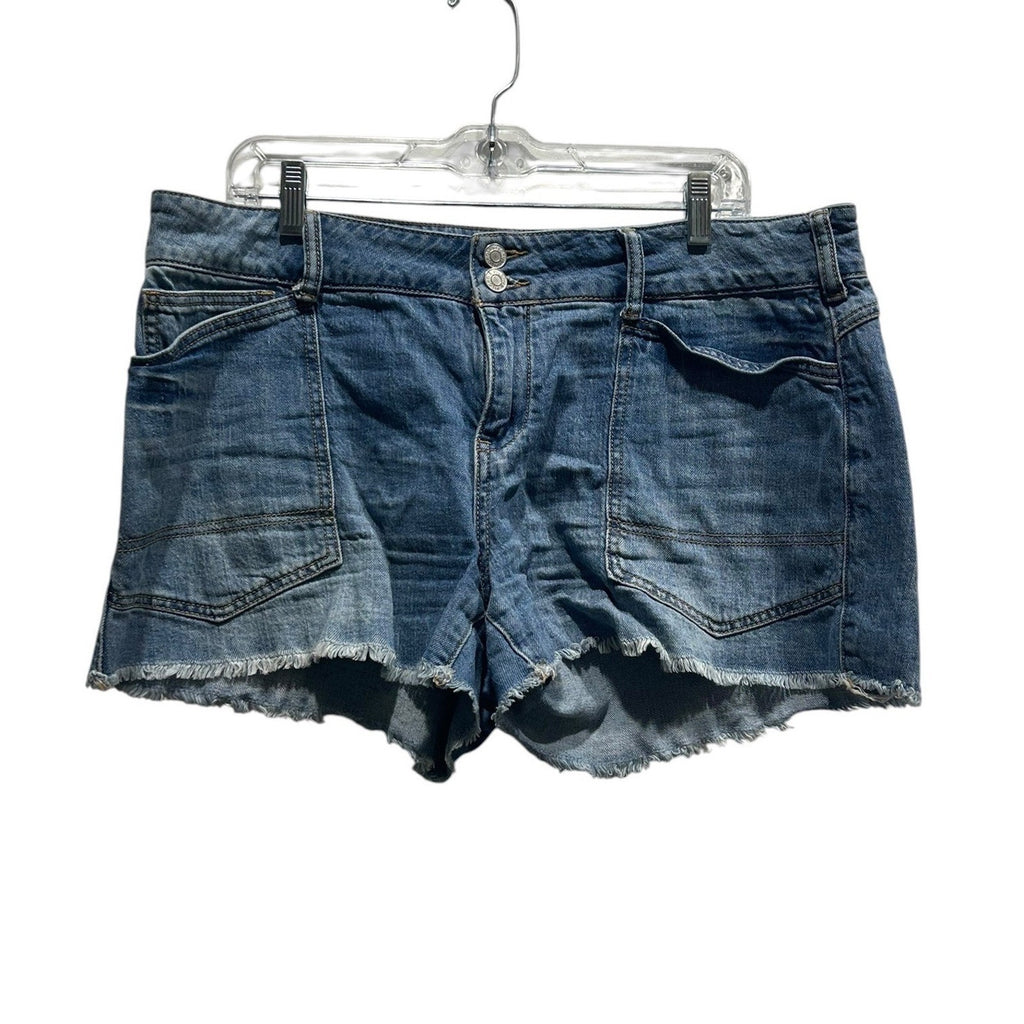 Pilcro The Wanderer Denim Shorts Blue Medium Wash Raw Hem Women 31 Anthropologie