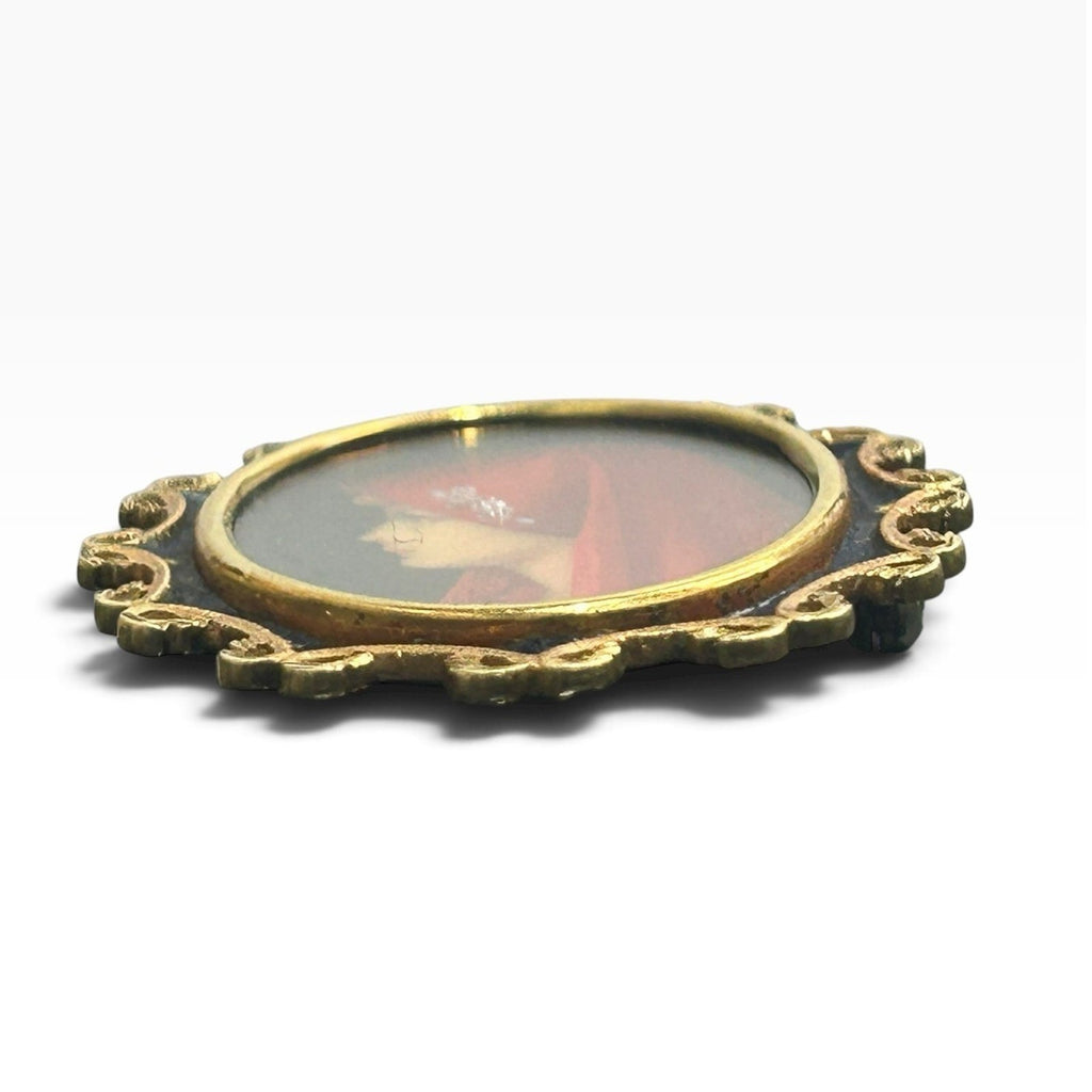 18k Yellow Gold Saint Fabiola Portrait Profile Brooch Pendant Italy 10g Wearable