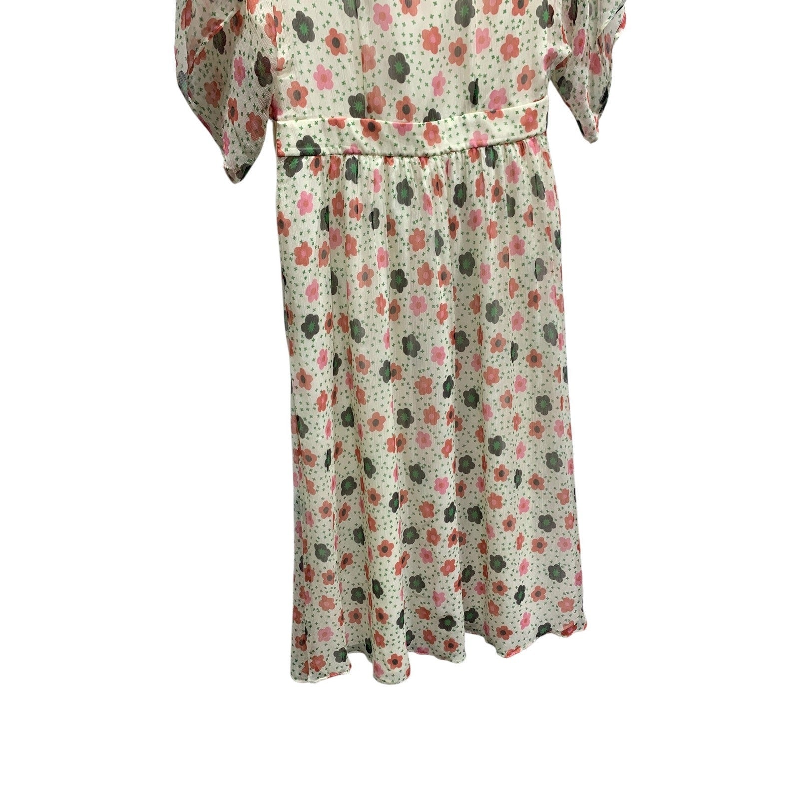 Paul & Joe Floral Midi Dress Ivory Pink Green 42 Sheer Size Large