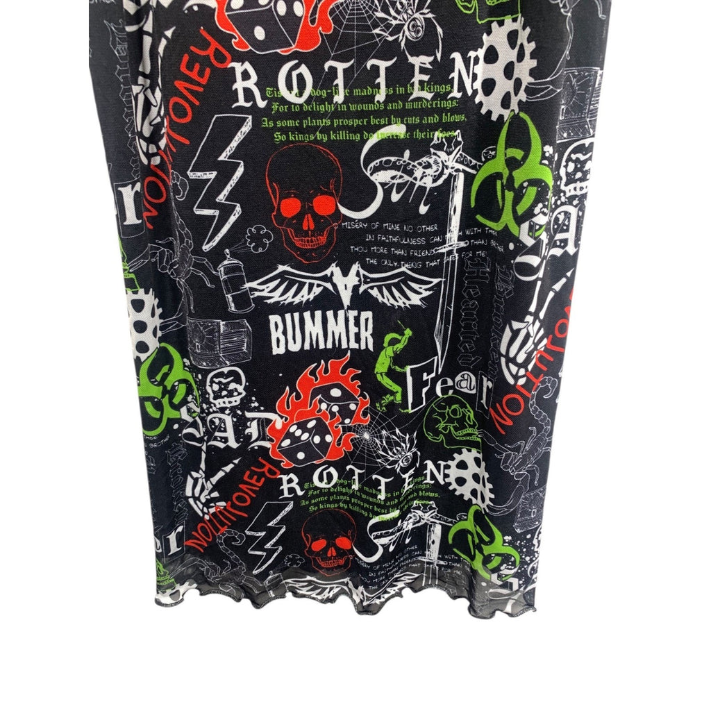 Vitriol Womens XL Graphic Mesh Mini Dress Black Skull Biohazard Bummer Goth Punk