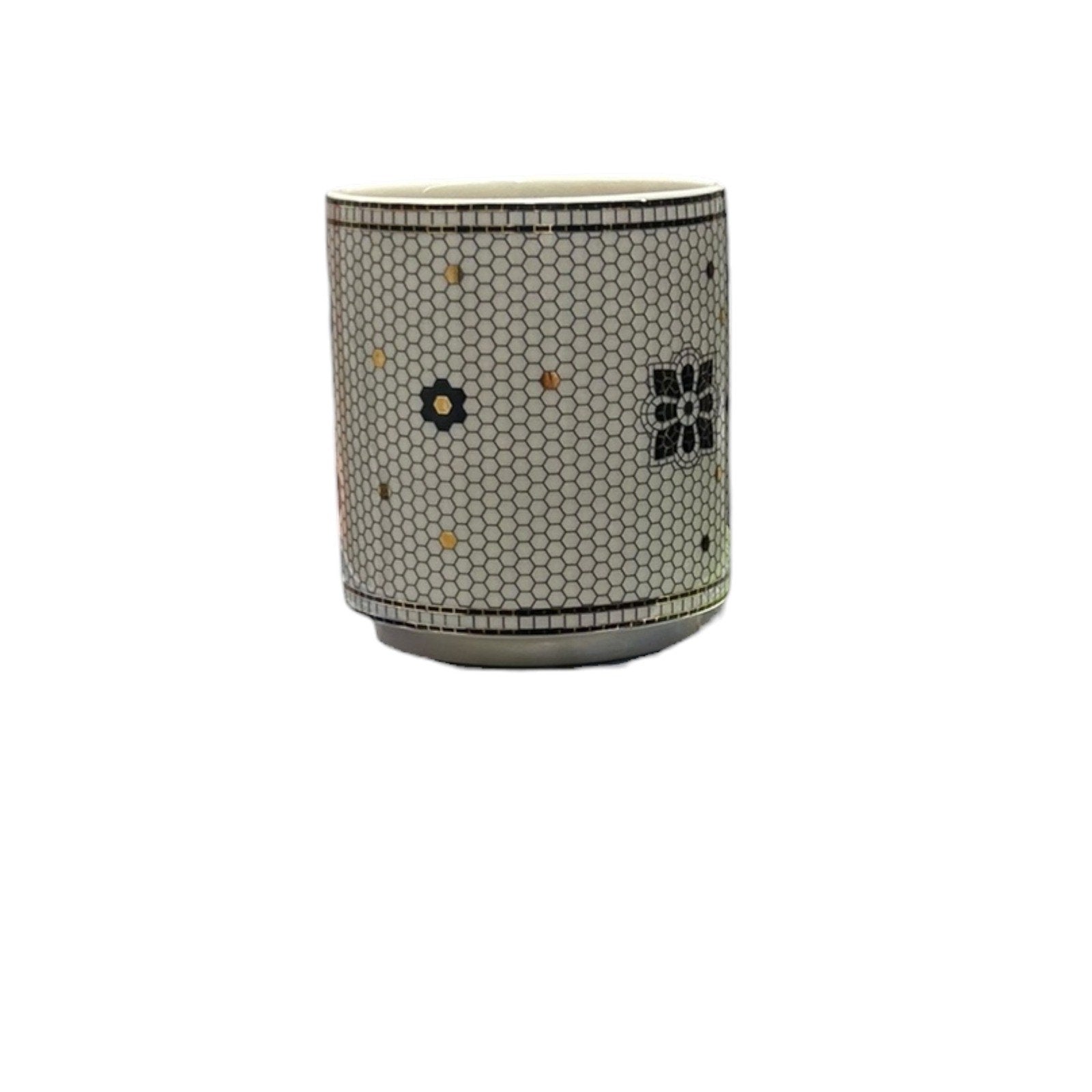 Anthropologie Monogram Letter ' K ' Black Gold Honeycomb Mosaic Tile Coffee Mug