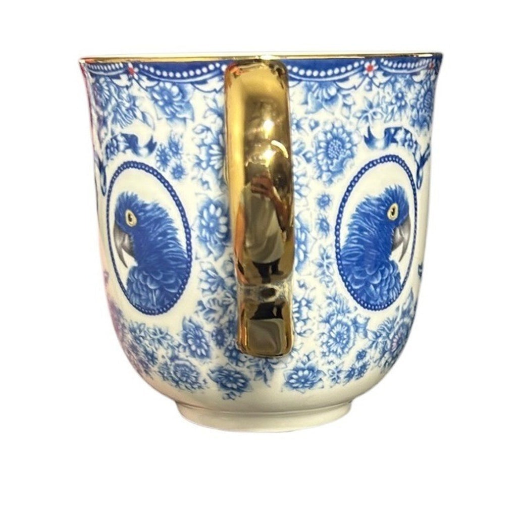 Anthropologie x Lou Rota Nature Table Monogram P Mug Blue Gold Handle