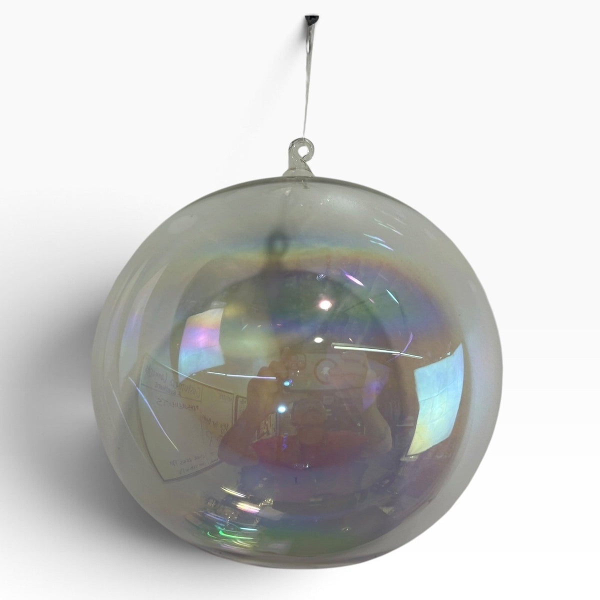 Large 7in Iridescent Hand Blown Glass Ornament Sphere Oil Slick Rainbow Decor