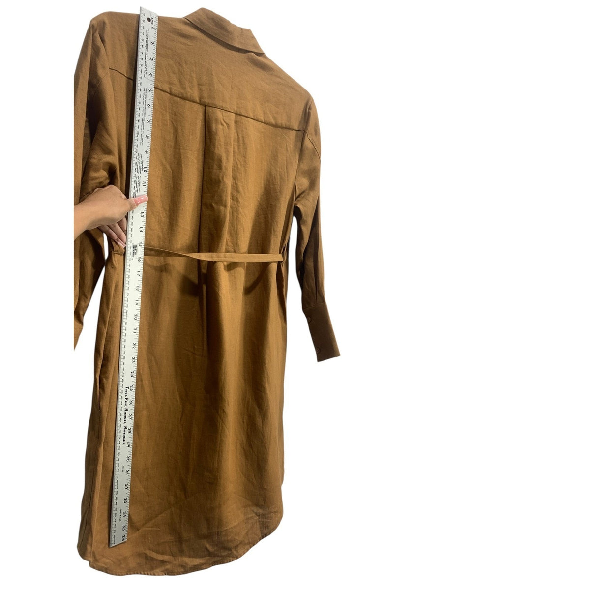 COS Womens 100% Linen Belted Shirt Dress Brown Long Sleeve Size 2 fall