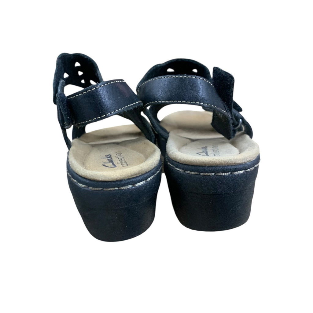 Clarks Collection Black Leather Adjustable Strap Sandals - US Womens 8M