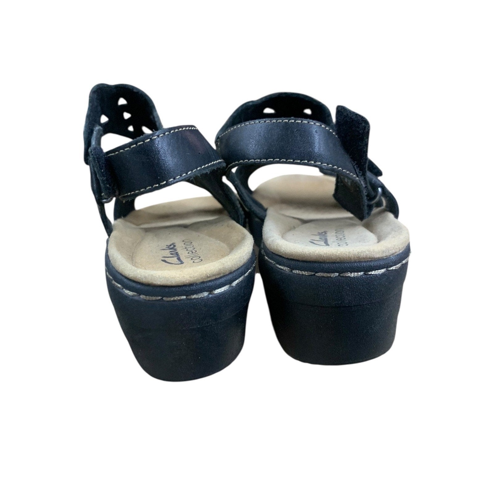 Clarks Collection Black Leather Adjustable Strap Sandals - US Womens 8M