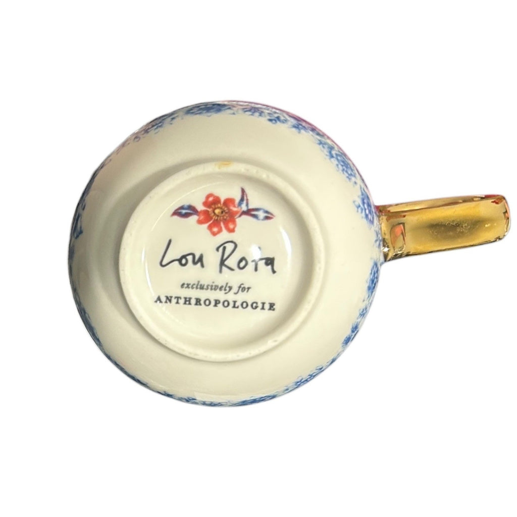 Anthropologie x Lou Rota Nature Table Monogram P Mug Blue Gold Handle