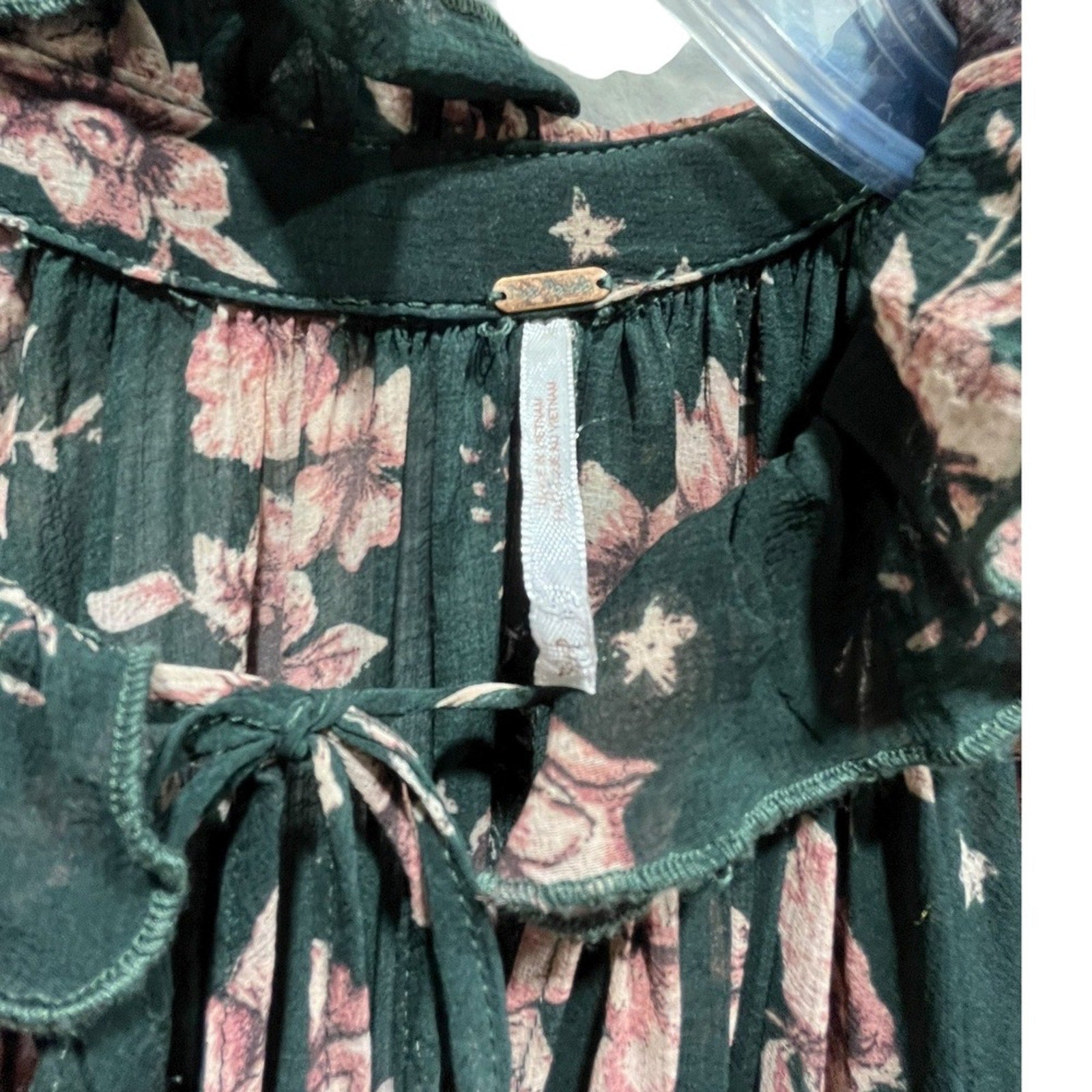 Free People Feeling Groovy Maxi Dress Green Pink Floral Print Tiered Size S