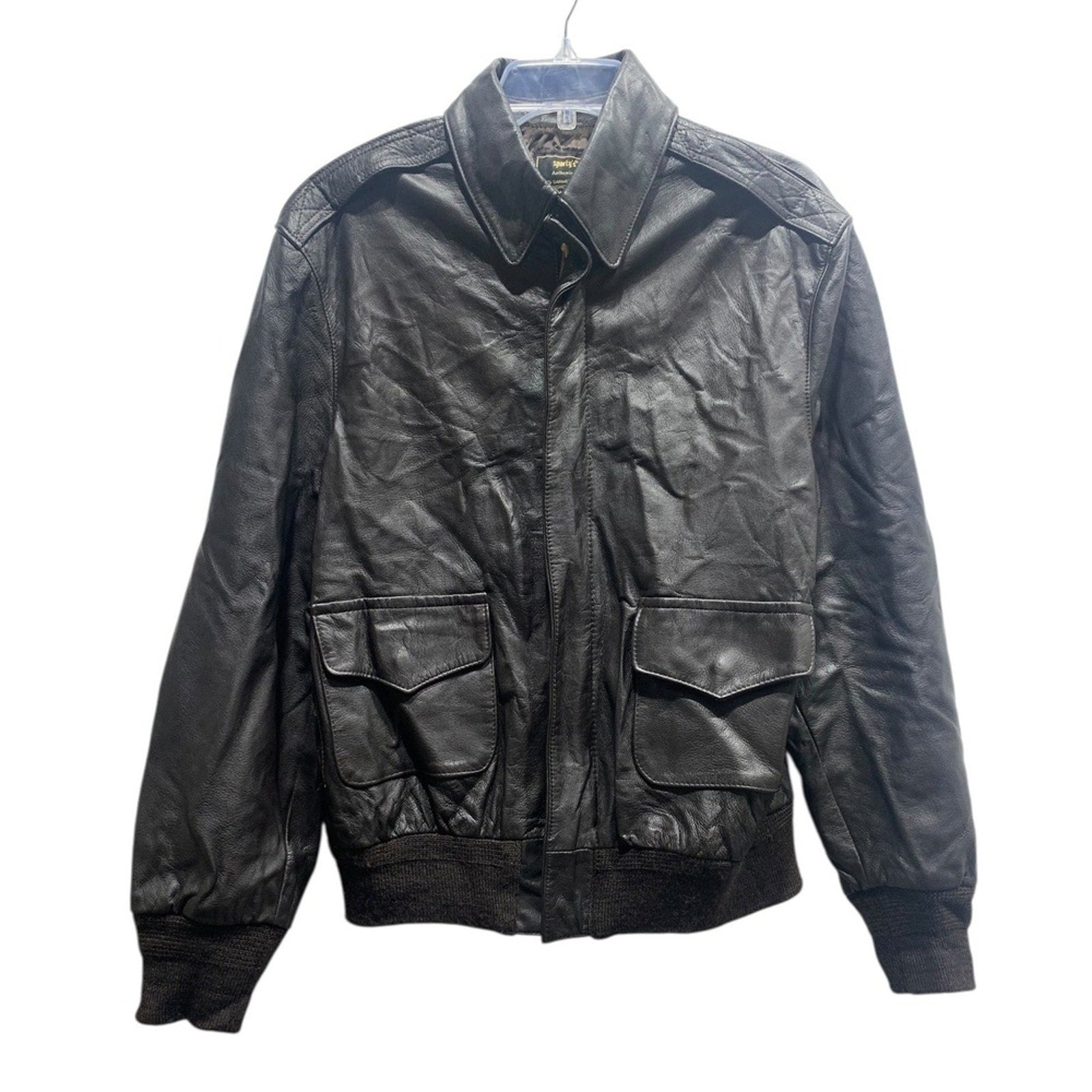 Vtg Sportys Pilot Shop A-2 Leather Bomber Brown Goatskin Flight Jacket 42-L