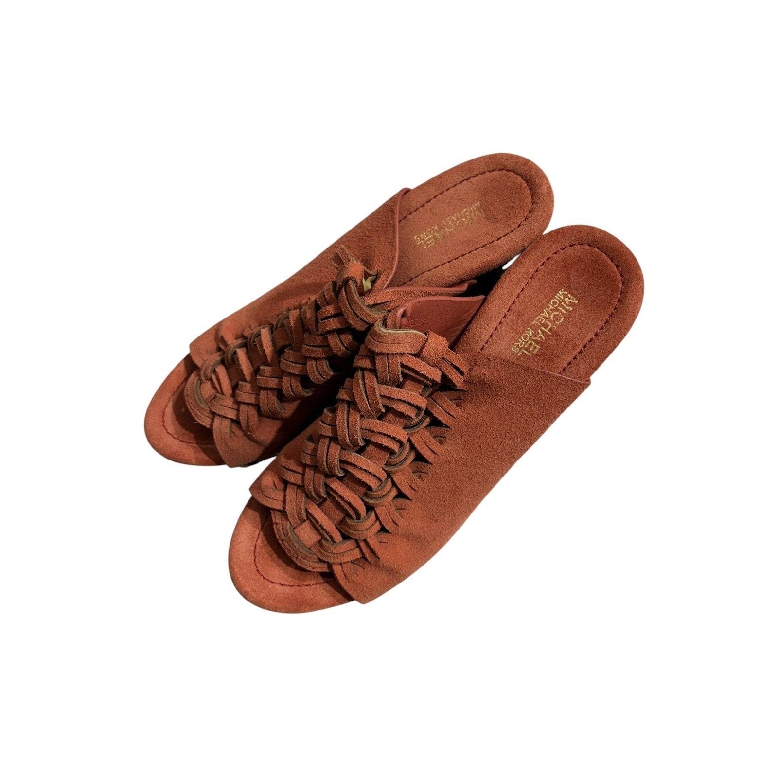 Michael Kors Terracotta Suede Woven Studded Platform Clog Sandals 5.5M PW16F