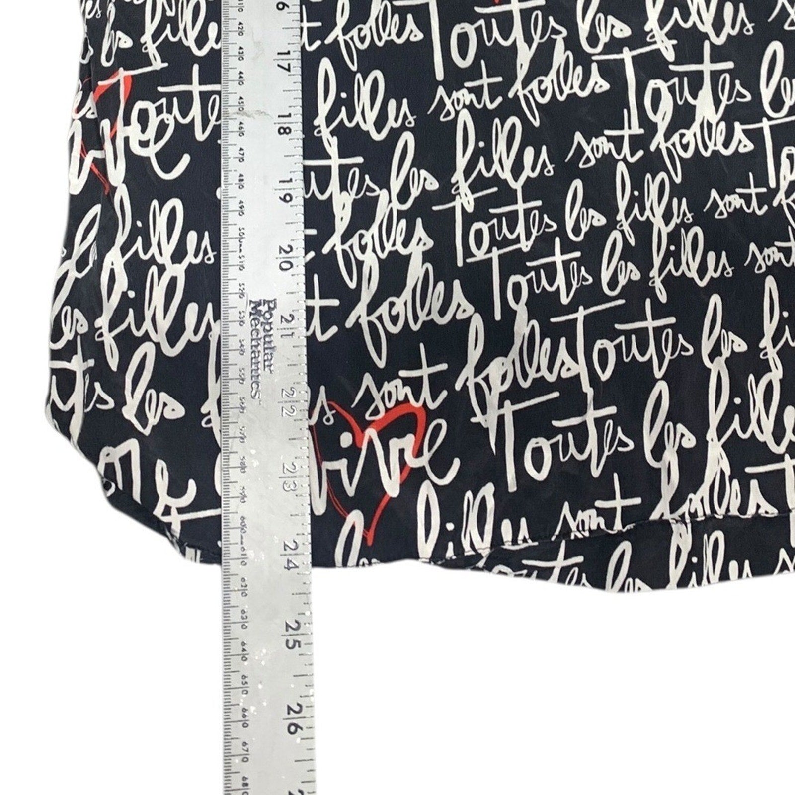 Kate Spade Toutes les Filles sont Folles Script Blouse Navy Red Collar Size 4